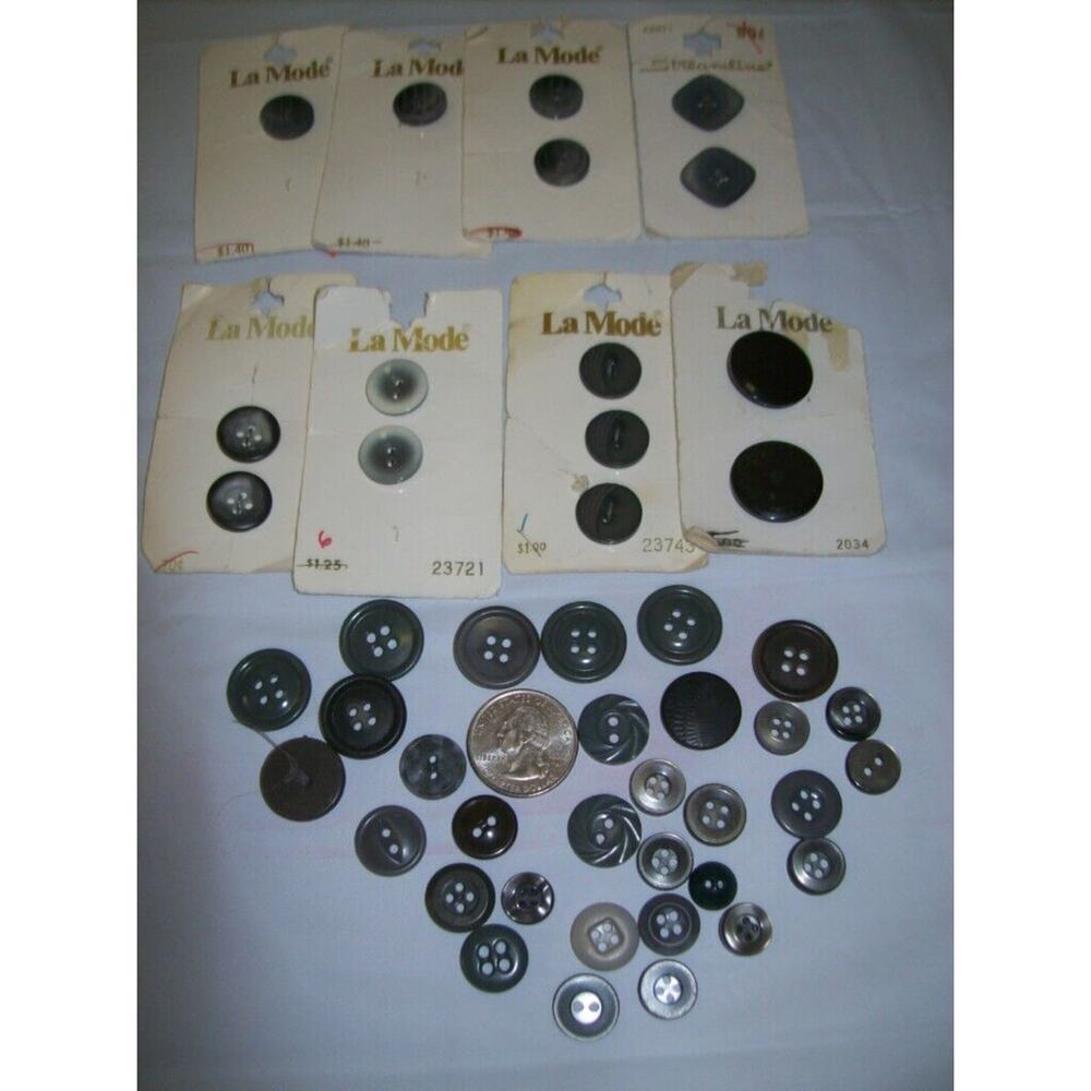 Lot Vintage Buttons Gray Grey Italy England LaMode -091001